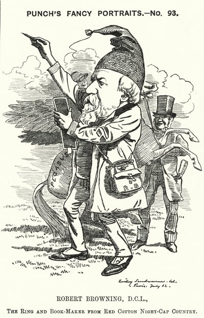 Punch cartoon: Robert Browning, anglický básník a dramatik (rytina) od Edward Linley (after) Sambourne