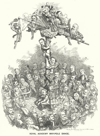 Punch cartoon: Royal Academy Maypole Dance (rytina) od Edward Linley (after) Sambourne