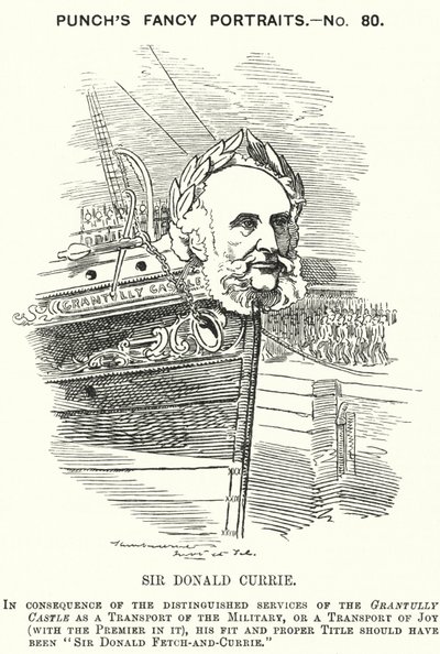 Punch cartoon: Sir Donald Currie, skotský majitel lodi, politik a filantrop (rytina) od Edward Linley (after) Sambourne