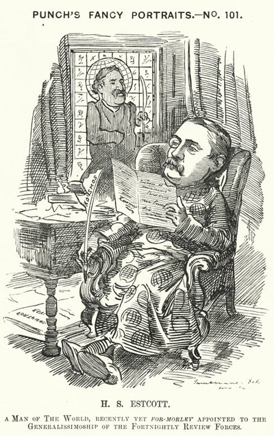 Punch cartoon: Thomas Hay Sweet Estcott, anglický novinář a editor (rytina) od Edward Linley (after) Sambourne