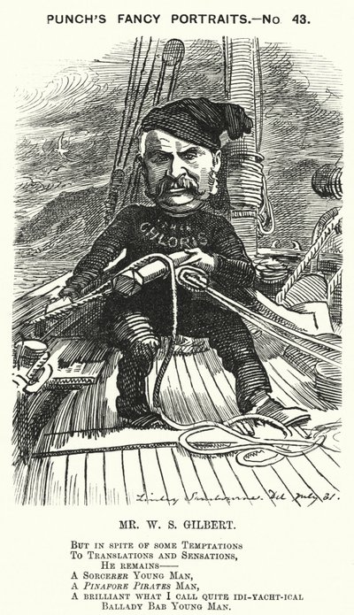 Punch cartoon: W S Gilbert, anglický dramatik a libretista (rytina) od Edward Linley (after) Sambourne