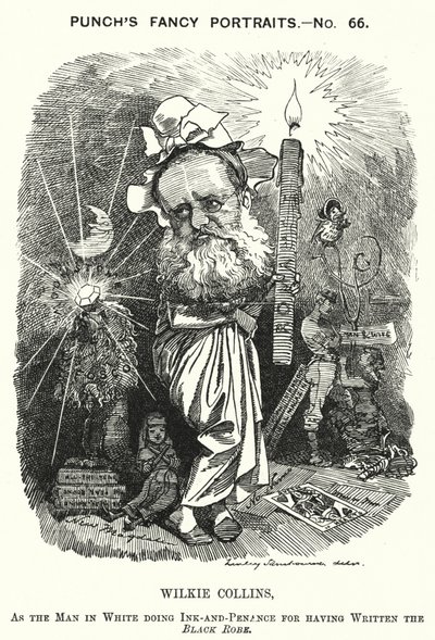 Punch cartoon: Wilkie Collins, anglický romanopisec, dramatik a povídkář (rytina) od Edward Linley (after) Sambourne
