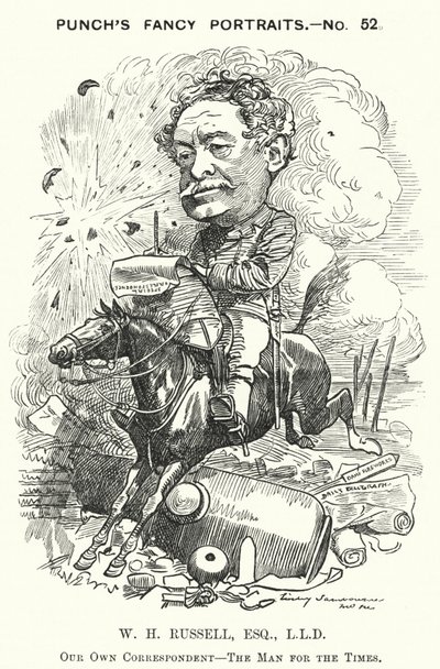 Punch cartoon: William Howard Russell, irský novinář a válečný zpravodaj (rytina) od Edward Linley (after) Sambourne