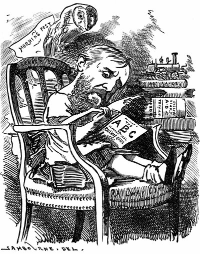 Evelyn Ashley (1836-1907) anglický spisovatel a liberální politik: syn 7. hraběte z Shaftesbury. Karikatura od Edwarda Linleyho Sambourna v sérii Fancy Portraits z Punch London dubna 1881, kdy byla Ashley náměstkyní tajemníka na Board of Trade. od Edward Linley Sambourne