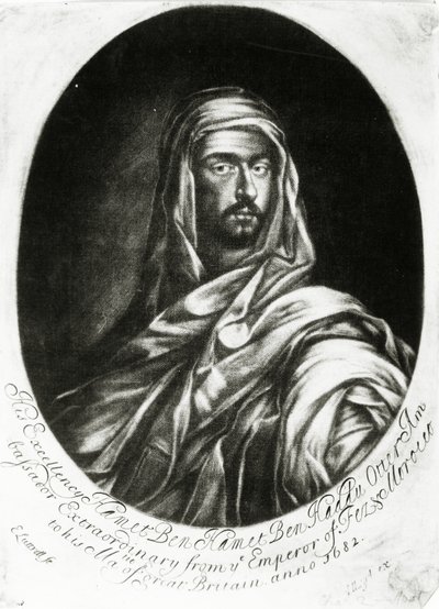 Jeho Excelence Hamet Ben Hamet Ben Haddu Otter, publikoval John Lloyd, 1682 (mezzotinta) od Edward Luttrell