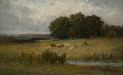 Jasná scéna dobytka poblíž potoka. od Edward Mitchell Bannister