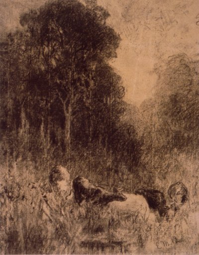 Krajina s krávami v popředí od Edward Mitchell Bannister