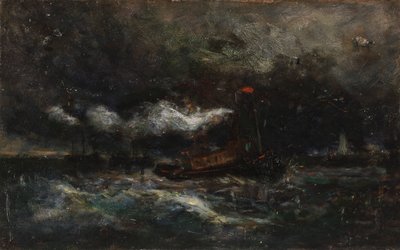 Squall, Brenton Lehká loď v bouři, maják v pozadí, n. d. od Edward Mitchell Bannister