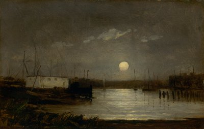 Bez názvu (měsíc nad přístavem, scéna na molu s úplňkem a stěžni lodí) od Edward Mitchell Bannister
