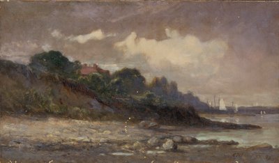 Bez názvu (pobřeží s plachetnicemi a střechou) od Edward Mitchell Bannister