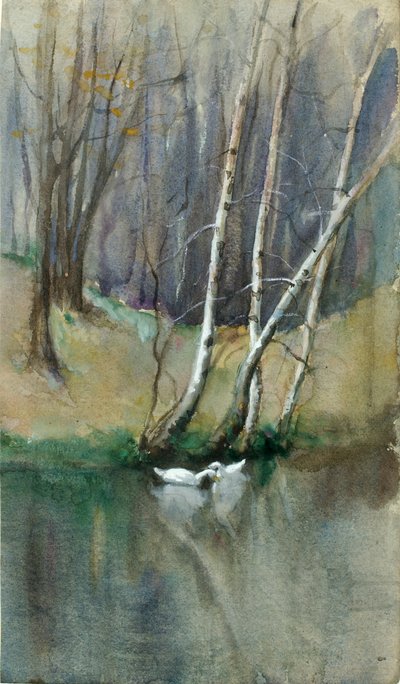 Bez názvu Dřevěná scéna s břízami a kachnami, n. d. od Edward Mitchell Bannister