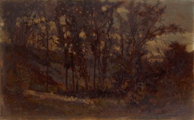 Lesní scéna bez názvu, padlý strom v popředí a dům v pozadí, 1873. od Edward Mitchell Bannister