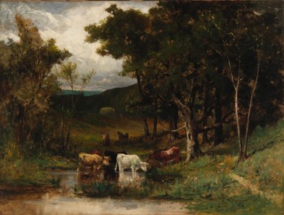 Krajina bez názvu s krávami v potoce u stromů, 1882. od Edward Mitchell Bannister
