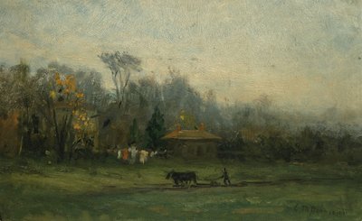 Krajina bez názvu s člověkem orajícím pole, n. d. od Edward Mitchell Bannister