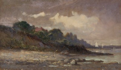 Pobřeží bez názvu s plachetnicemi a střechou, 1893. od Edward Mitchell Bannister
