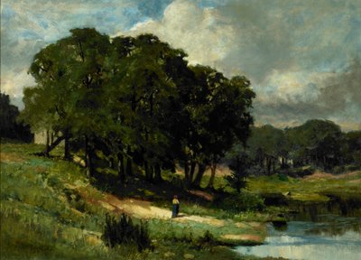Žena stojící poblíž rybníka od Edward Mitchell Bannister