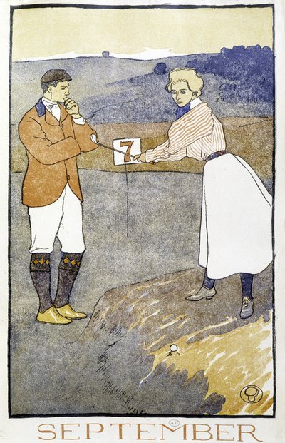 Pár hrající golf - v "" Golfovém kalendáři"" od Edwarda Penfielda od Edward Penfield