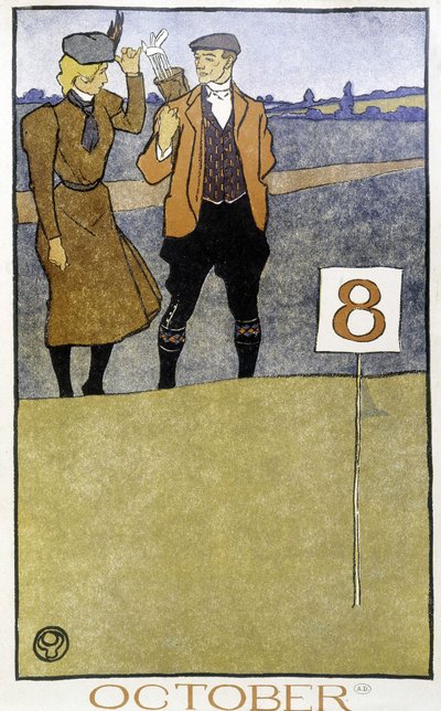 Pár hrající golf – v „“ Golfovém kalendáři““ od Edwarda Penfielda, ed. 1899 od Edward Penfield