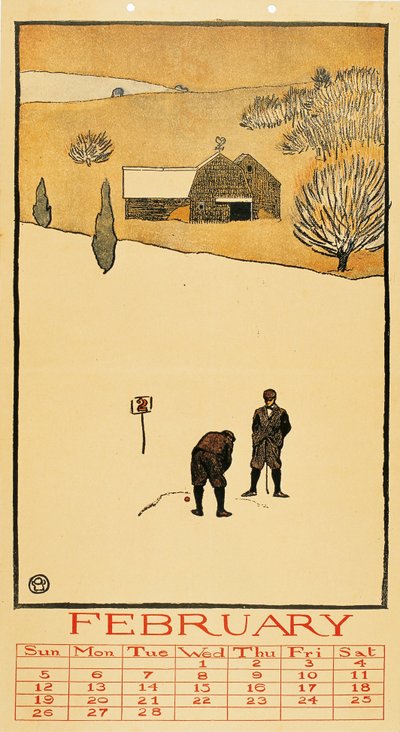 Golfový kalendář. Únor - Oeuvre de Edward Penfield (1866-1925) - 1899 - Barevná litografie - 41x28,6 - Museu Nacional d