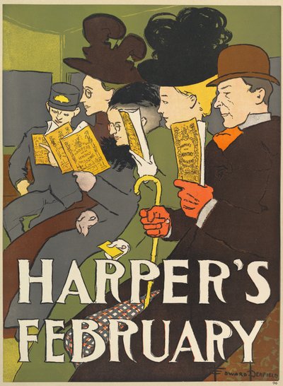 Harpers New Monthly Magazine, únor 1896 (barevné lito) od Edward Penfield