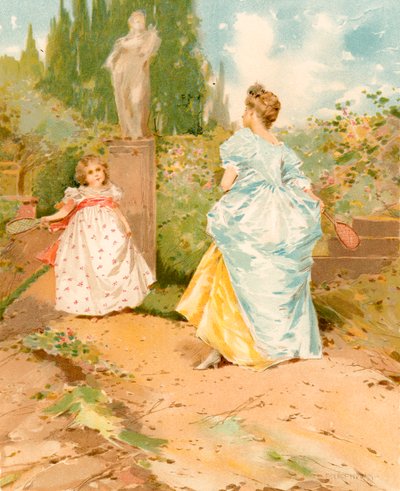 Battledore a Shuttlecock in a Garden od Edward Percy Moran