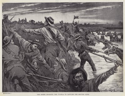 Búrové překračující Tugelu, aby zajali britská děla (litho) od Edward Read