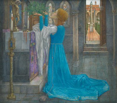 Isabella a hrnec bazalky (tempera na plátně) od Edward Reginald Frampton