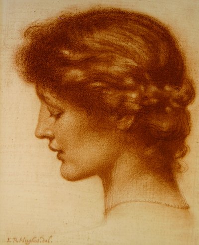 Portrét Rosalind (červená křída na papíře) od Edward Robert Hughes