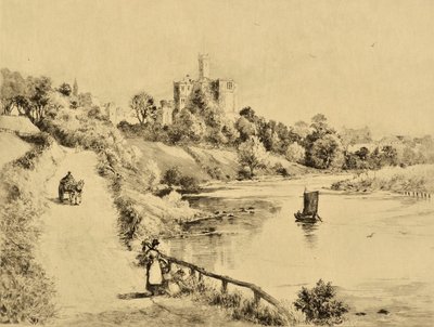 The Coquet: Warkworth Castle od cesty do Amble, kolem roku 1880 (lept) od Edward Slocombe