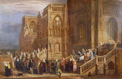 Procesí poutníků u St Mary Redcliffe, kolem 1825-30 (olej na panelu) od Edward Villiers Rippingille