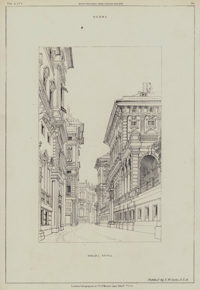 Strada Nuova, Janov, Itálie (litho) od Edward William (after) Cooke