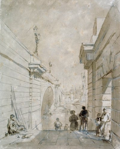 London Bridge při pohledu na sever z horního schodiště poblíž Tooley Street, 1833 od Edward William Cooke