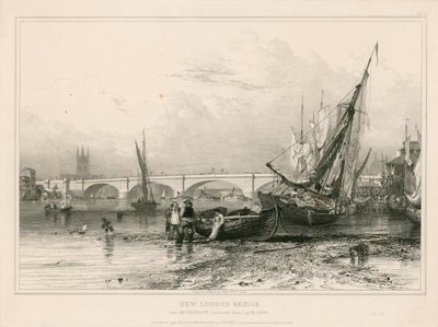 New London Bridge, od Billingsgate (za nízké hladiny vody), nakresleno 31. července 1832 od Edward William Cooke
