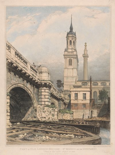 Část Starého londýnského mostu, kostel sv. Magnuse a Památník od Edward William Cooke