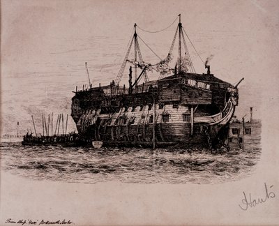 Vězeňská loď York v přístavu Portsmouth od Edward William Cooke
