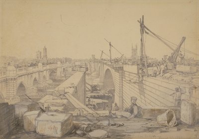 Stavba mostu London Bridge, 1830 od Edward William Cooke
