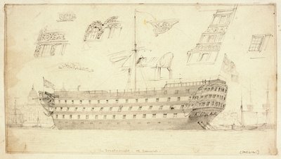 Dreadnought u Greenwiche, asi 1830 (grafit) od Edward William Cooke