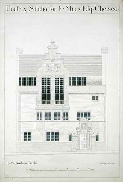 Dům a ateliér pro F. Milese Esq, Chelsea, vyryl C.P. Edwards (viz také 176482-485) od Edward William after Godwin
