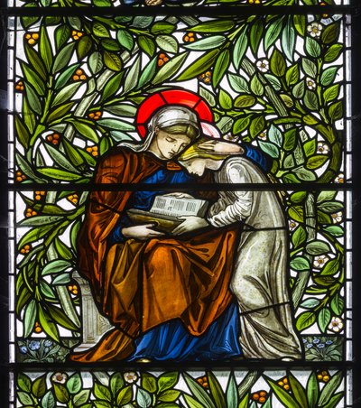Nun Monkton, St Mary, Morris Marshall & Faulkner & Co, William Morris, Edward Burne-Jones, Mary & Jesus Reading, 1873 od Edward and Morris Burne Jones