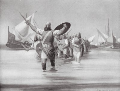Vylodění Sidonců v Kartágu (litografie) od Edwin A. Morrow