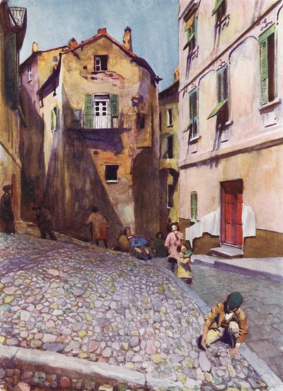 Korsika: Staré domy, Bastia (barva litho) od Edwin Arthur Norbury