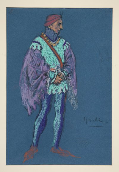 Herald, skica kostýmu pro Henryho Irvinga od Edwin Austin Abbey