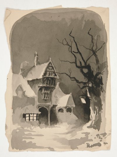Zimní scéna: Dům ve sněhu (recto); Studie různých postav (verze) od Edwin Austin Abbey