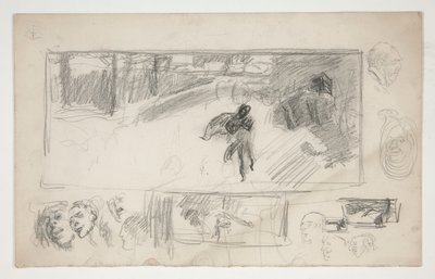 Různé náčrty (recto); Náčrt muže v plášti (verze) od Edwin Austin Abbey