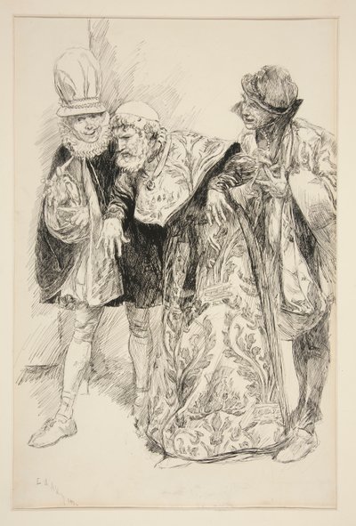 Baptista Protests, ilustrace k dějství I, Scéna i, Zkrocení zlé ženy od Edwin Austin Abbey