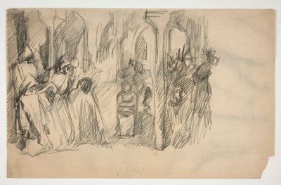 Studie kompozice pro sérii nástěnných maleb The Quest of the Holy Grail v Boston Public Library od Edwin Austin Abbey