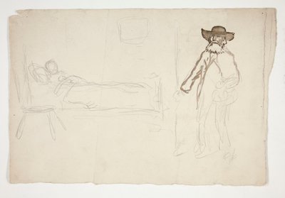 Postava v posteli, muž vstupující do místnosti - neidentifikovaný obrázek od Edwin Austin Abbey