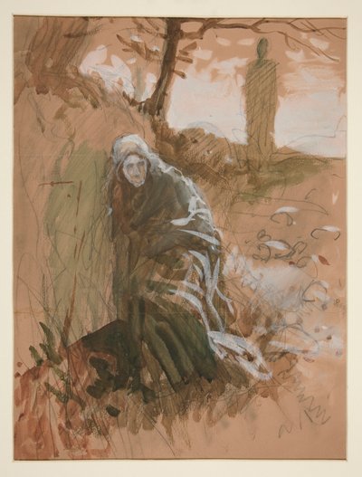 Postava v lese - neidentifikovaný obrázek od Edwin Austin Abbey