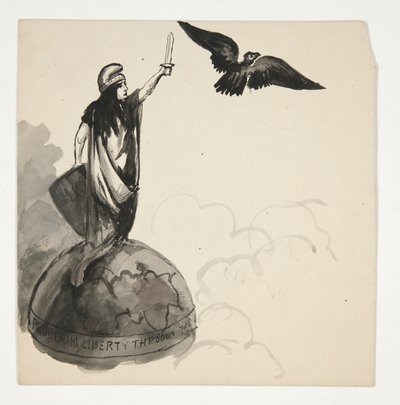 Postava svobody stojící na zeměkouli s orlem (recto); Conestoga Wagon in Landscape (verze) od Edwin Austin Abbey