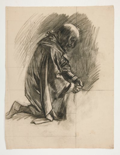Figurální studie pro sira Lancelota a sira Borse vybavila Galahad svými ostruhami, z The Quest of the Holy Grail (druhý ze série patnácti obrazů pro Boston Public Library, dokončený v roce 1901) od Edwin Austin Abbey